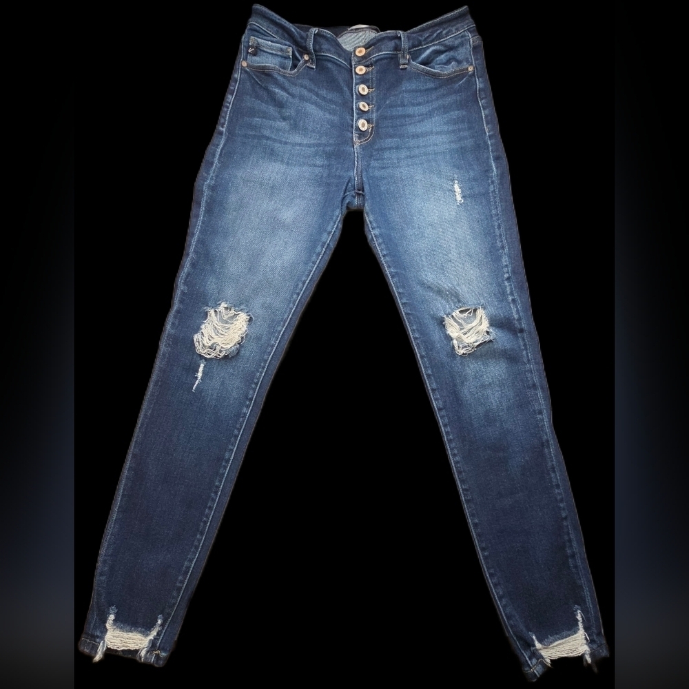 Kancan Estilo High Rise Skinny Jeans 13/30 Button Fly Distressed Raw Hem Stretch